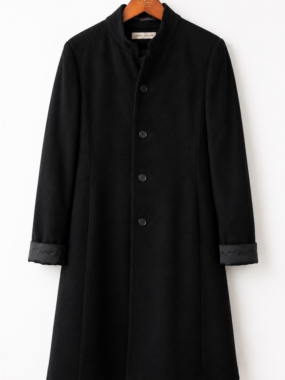 Larry Levine Black Womens Long Trench Coat with Stand Collar